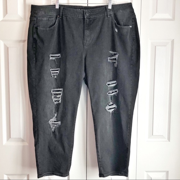 Lane Bryant Black Denim Distressed Sequin Girlfriend Ankle Jeans 24 - Picture 1 of 16